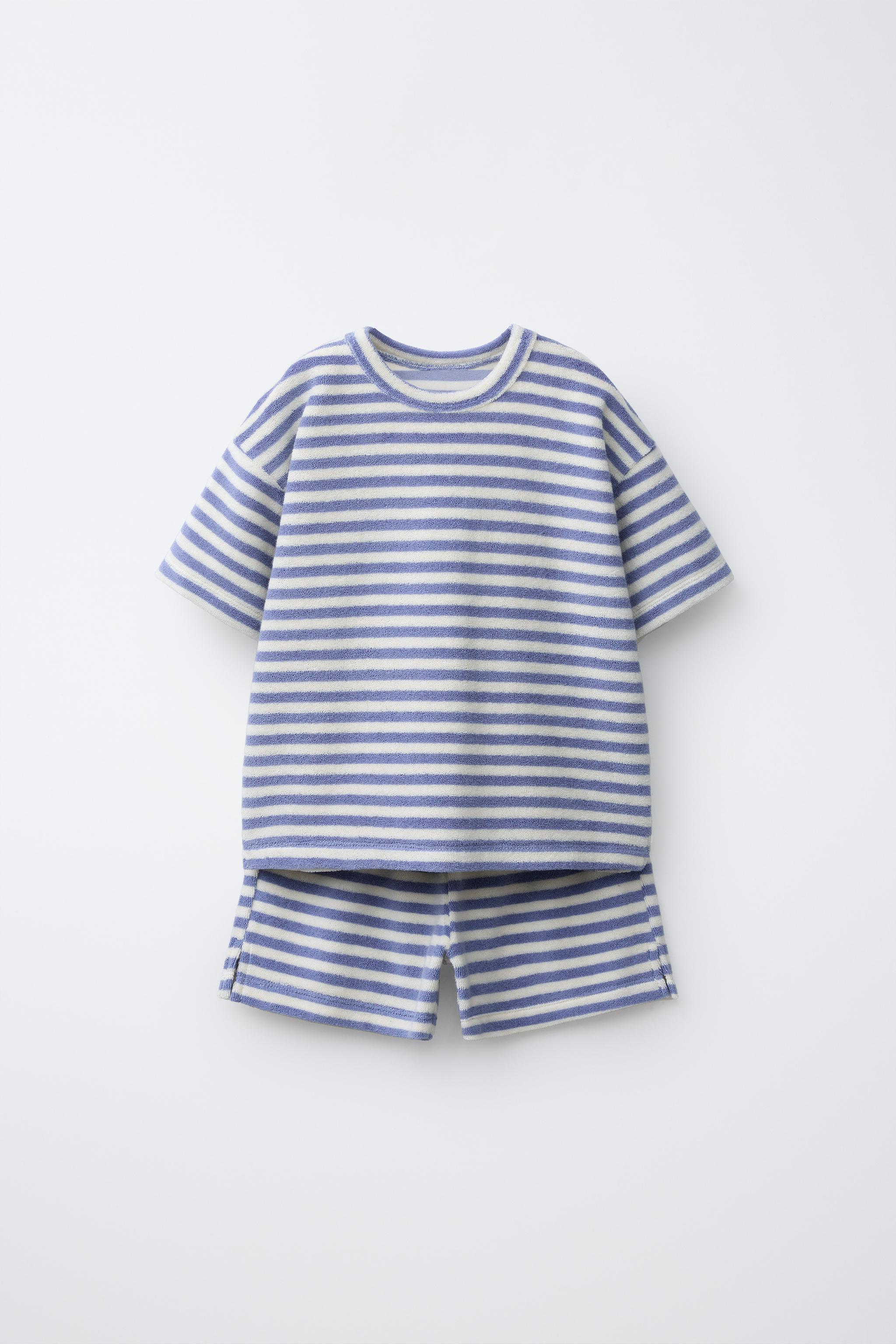 ENSEMBLE T-SHIRT ET BERMUDA EFFET ÉPONGE À RAYURES